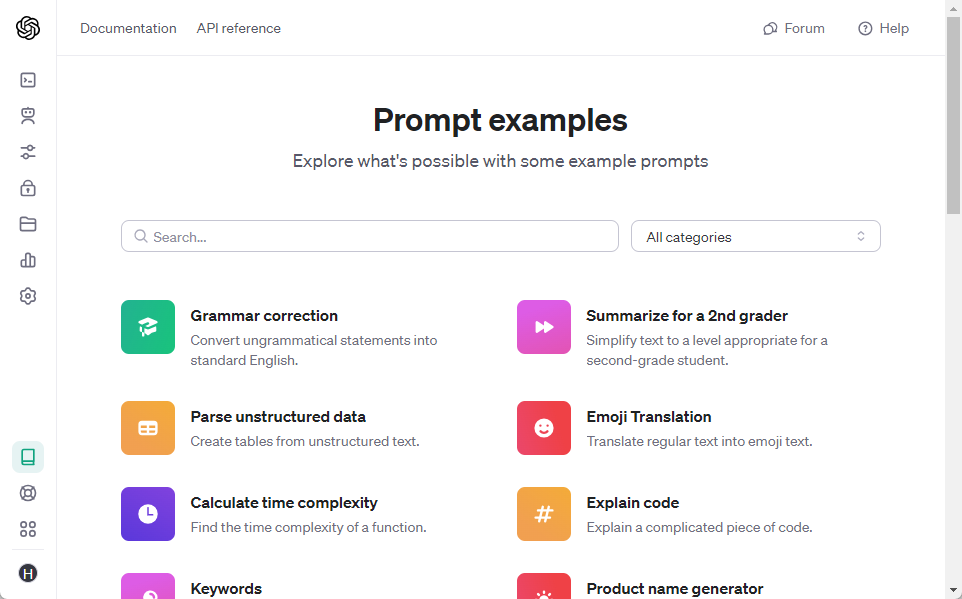はOpenAIの「Prompt examples」ページが便利