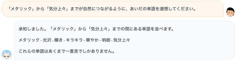 指定した2単語間を繋ぐような単語を連想する事例では自然な単語を連想