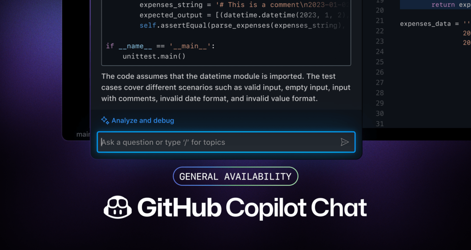 アプリ開発をAIが助けてくれる「GitHub Copilot Chat」、組織・個人向けに一般提供開始