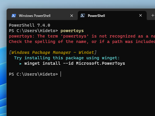システムに欠けているコマンドをインストールする「winget」を提案