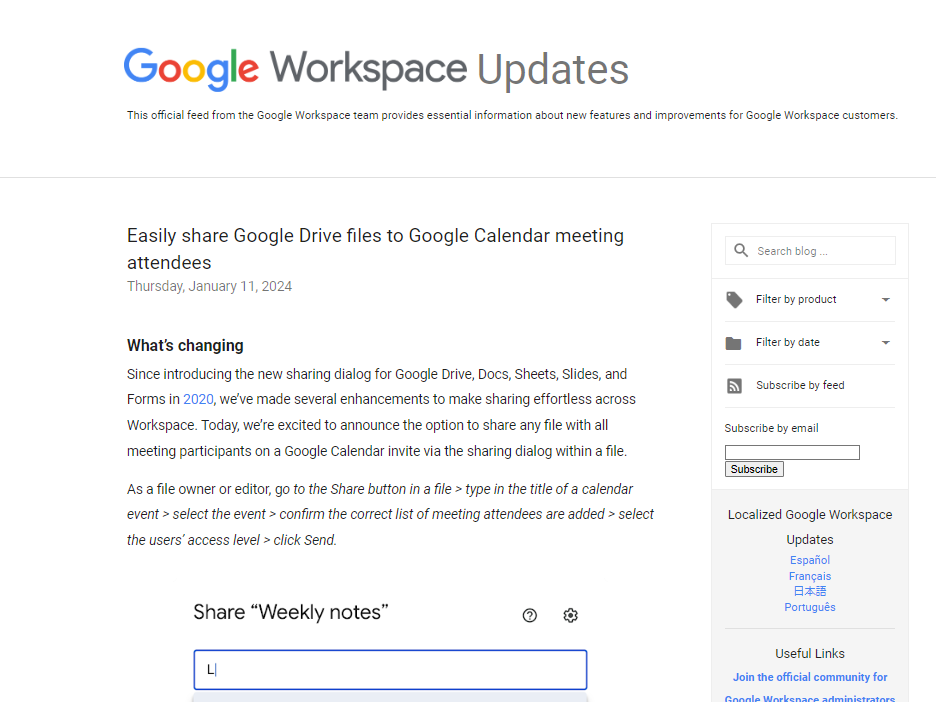「Google ドライブ」のファイルを「Google カレンダー」の会議出席者に一括で共有可能に