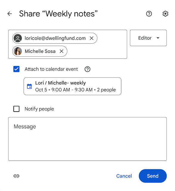 “Weekly notes”を「Google カレンダー」招待にリンクする