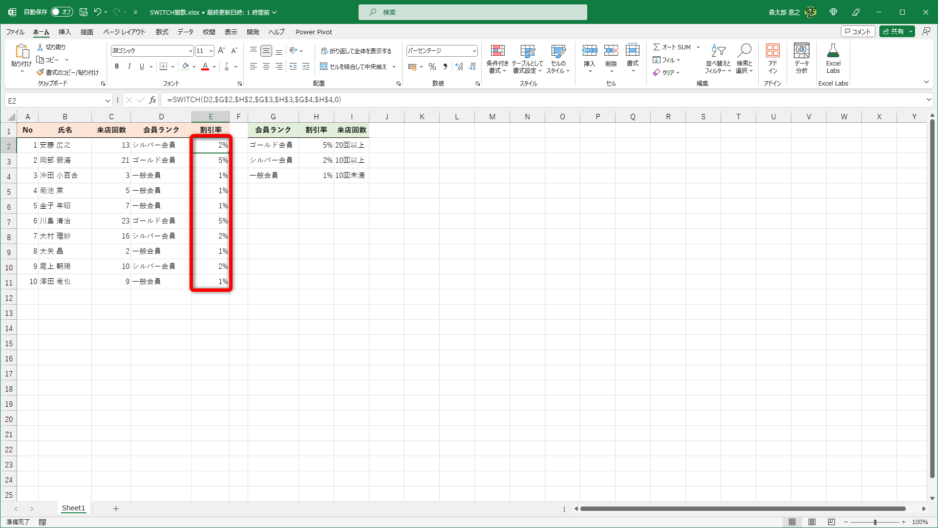 数式をコピーすれば完成です