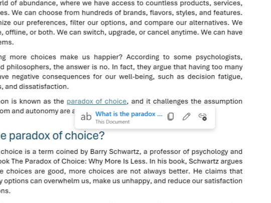 リンクプレビューのポップアップにはリンクのコピーや編集、削除といったボタンも