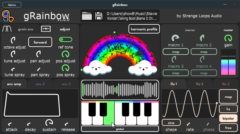 ［grain env］と［adjust］はタブで切り替える仕組み