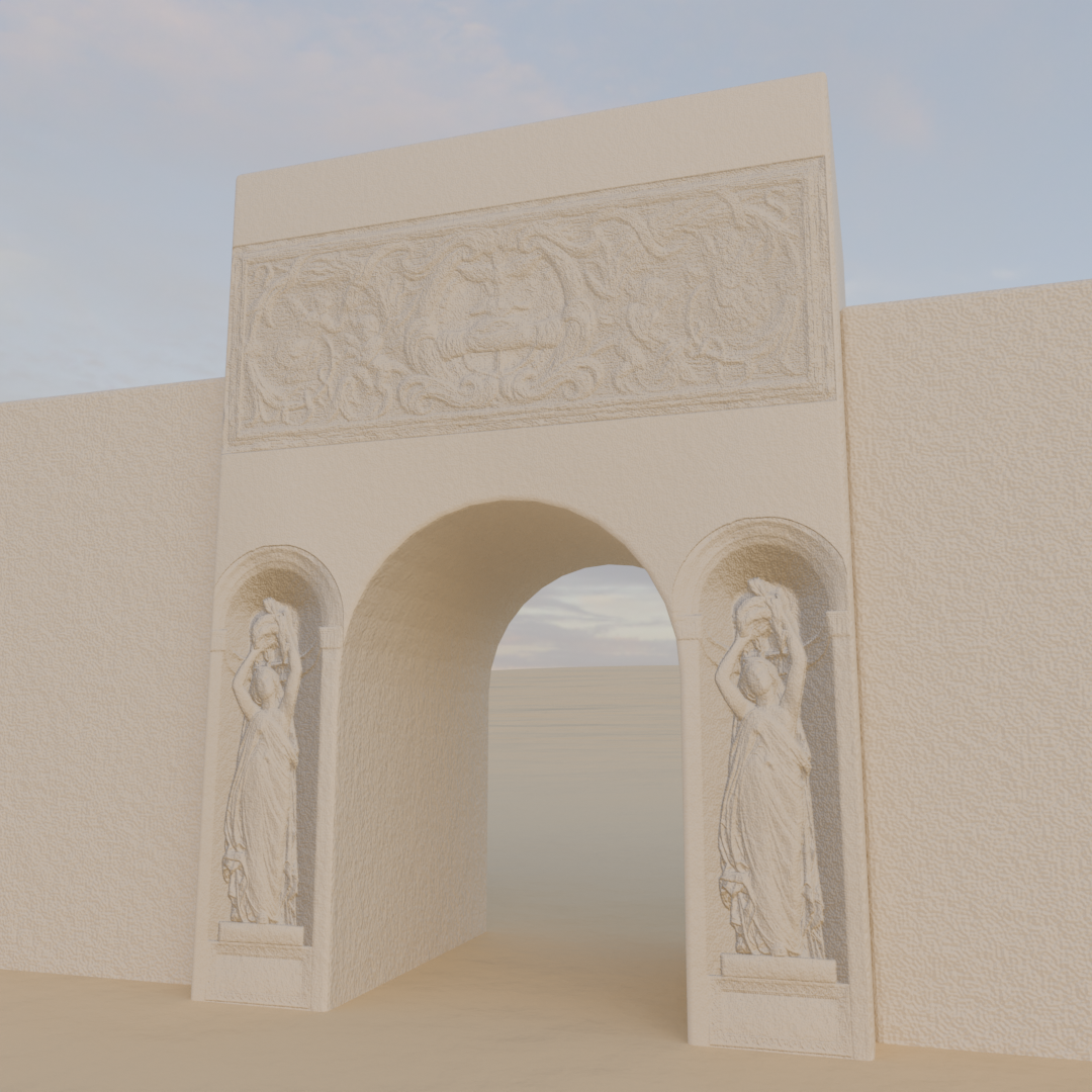 どこかの遺跡風建築物。バンプ用の深度画像はすべて最後の「Native」で作成、後述の穴はペイントツールで修正済み