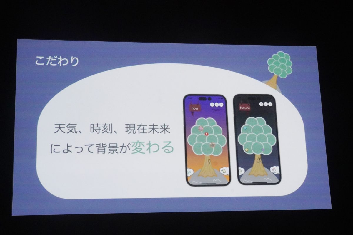 こだわり：天気や時刻などにより背景が変わる