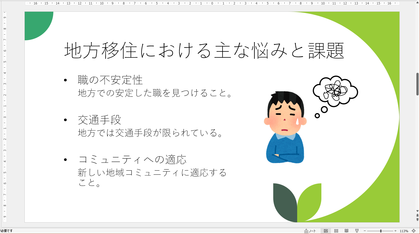 無料のイラスト素材を挿入したが、スライド全体の雰囲気とあっていない