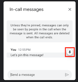 ピンアイコンを選択し、メッセージを固定