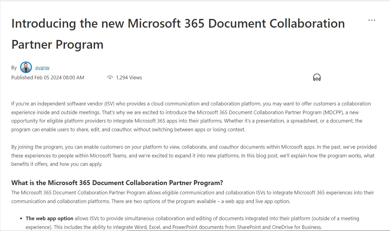 独立系ソフトウェアベンダー（ISV）を対象にした「Microsoft 365 Document Collaboration Partner Program」が発表