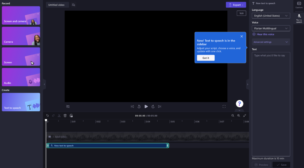 「Clipchamp」の音声合成が改善
