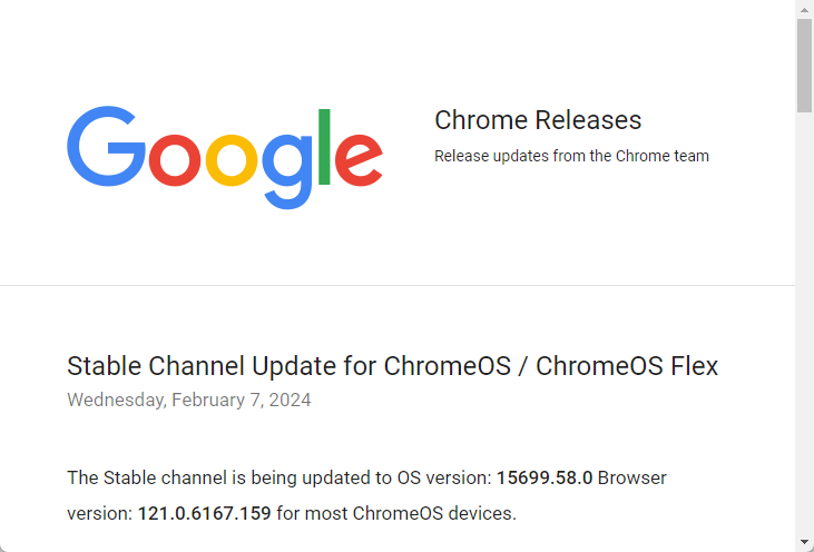 「ChromeOS 121」正式版がリリース