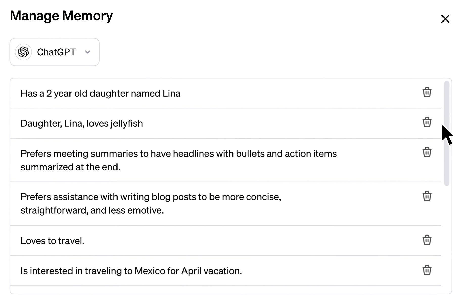 使用するほど記憶が深まっていく。なお、記憶は個別に削除が可能だ