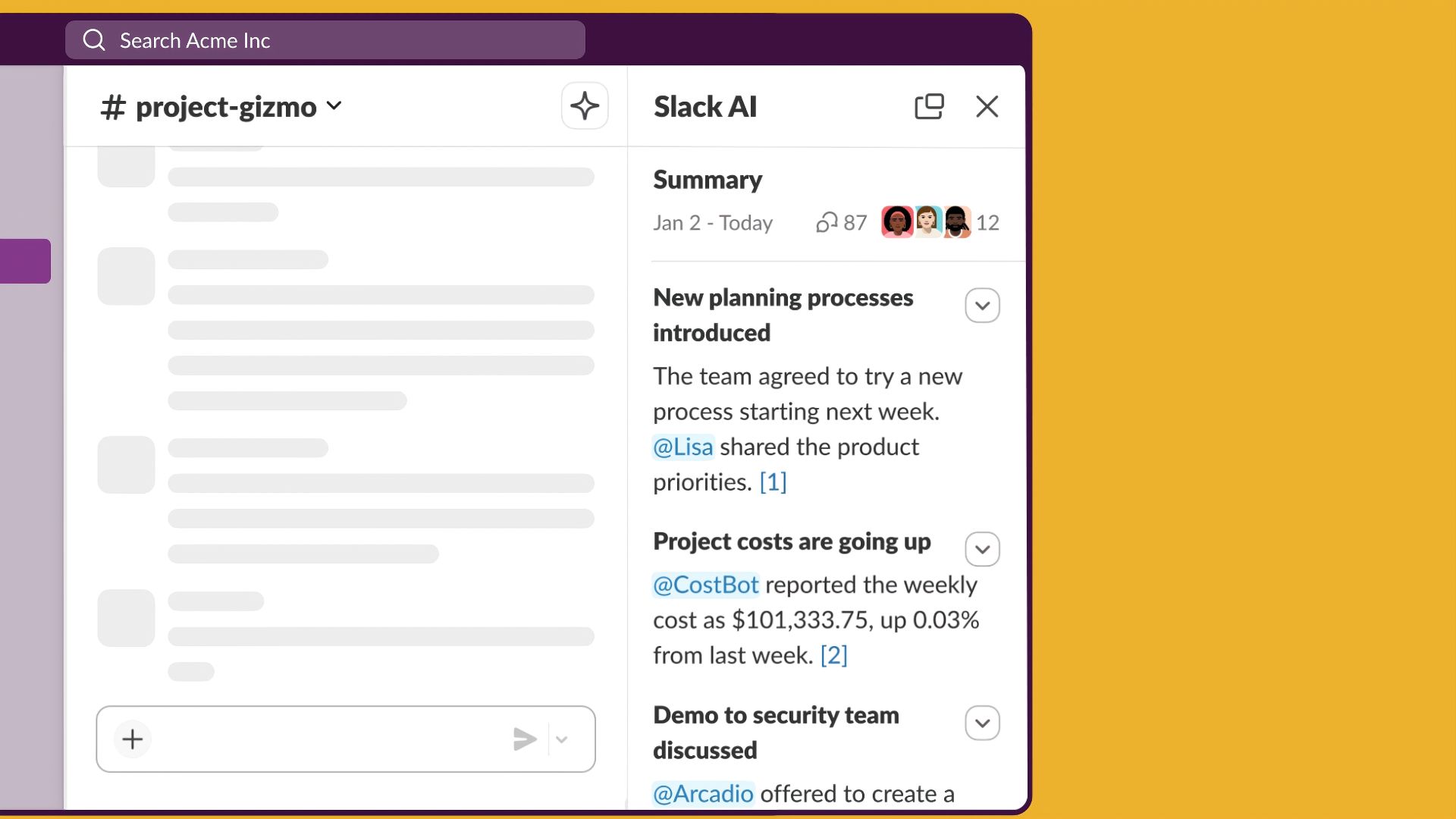 チャンネルの情報をもとに重要なハイライトを生成できる