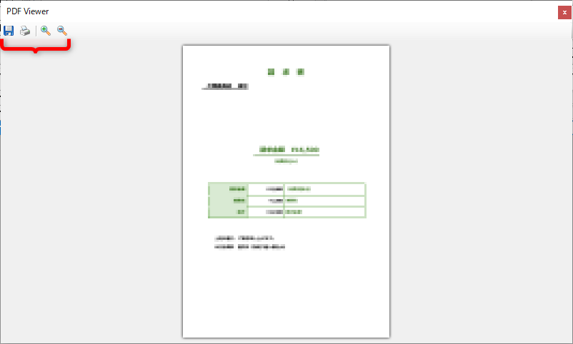 データの右側にある［印刷］をクリックすると印刷プレビューが表示される。左上にあるボタンは、左から保存（プレビュー中の電子取引データを任意のフォルダーに保存可能）、印刷、拡大、縮小となる
