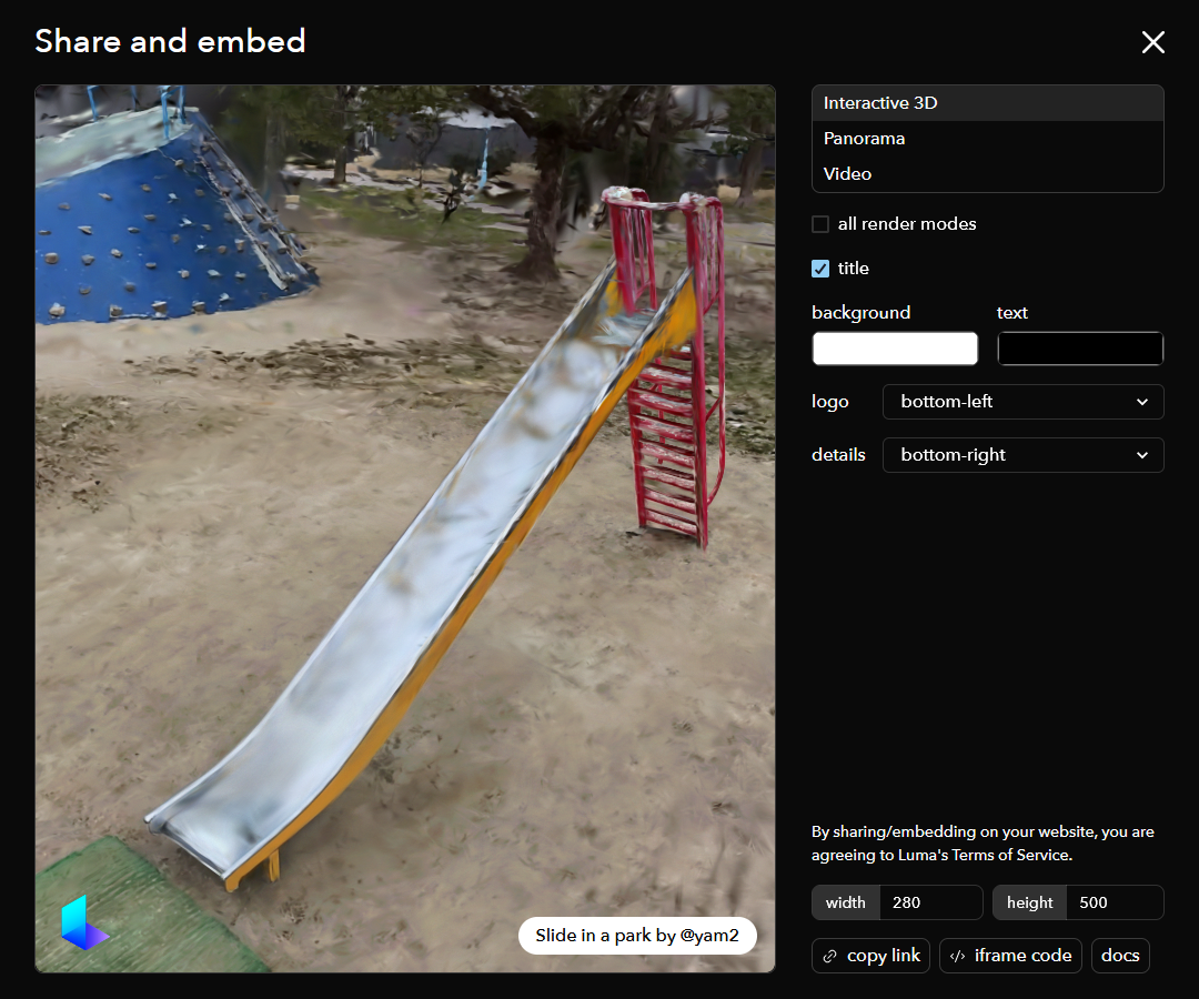 説明が前後したが、上記のリンク以外にも、Webページへの埋め込みも可能