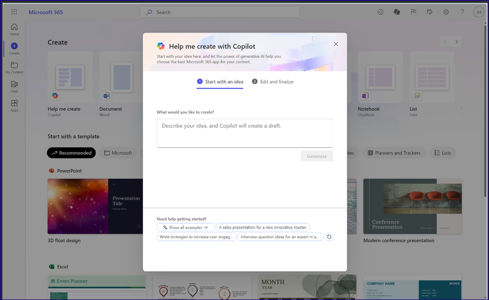 Help me createを使用したMicrosoft 365作業シーン