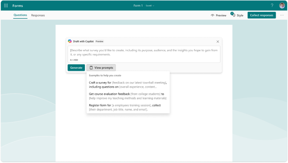 「Copilot」を用いたフォームの作成