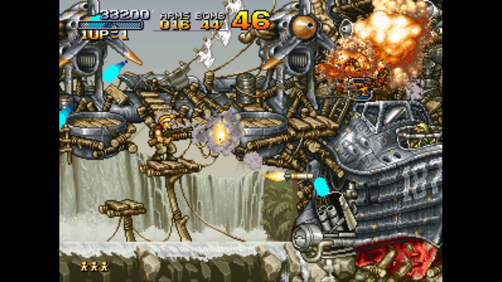 横スクロールアクション「メタルスラッグ」。デフォルメされたキャラクターのモーションが滑らかで、見た目以上に本格的な作品