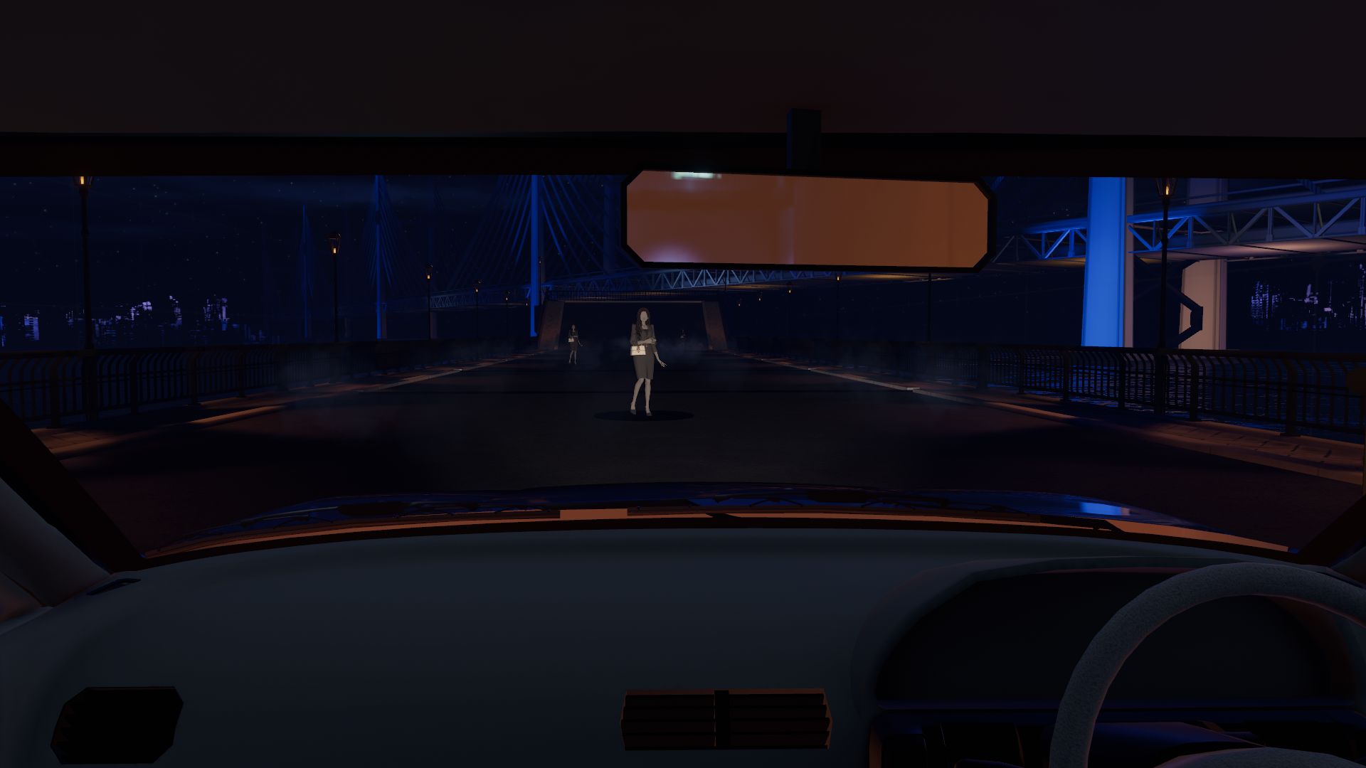 さまざまな服装色のマネキンがどう見えるかをドライバーの目線で体験できます