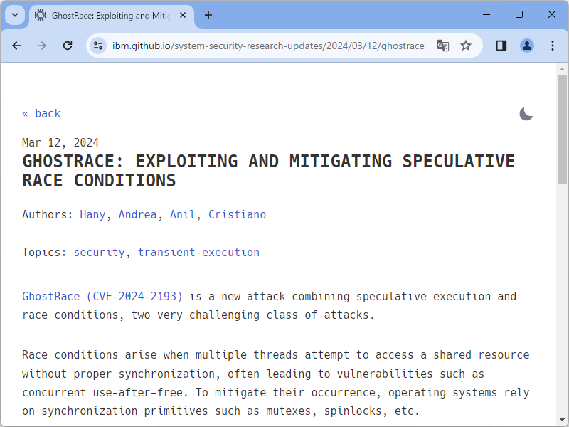 投機的実行と競合状態を組み合わせた新しい攻撃「GhostRace」