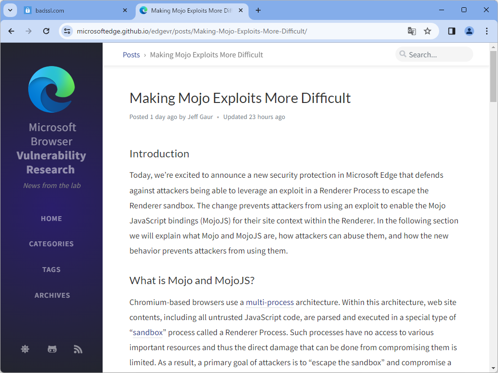 「Microsoft Browser Vulnerability Research」のブログ