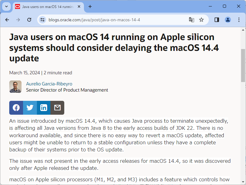Oracleによるアナウンス