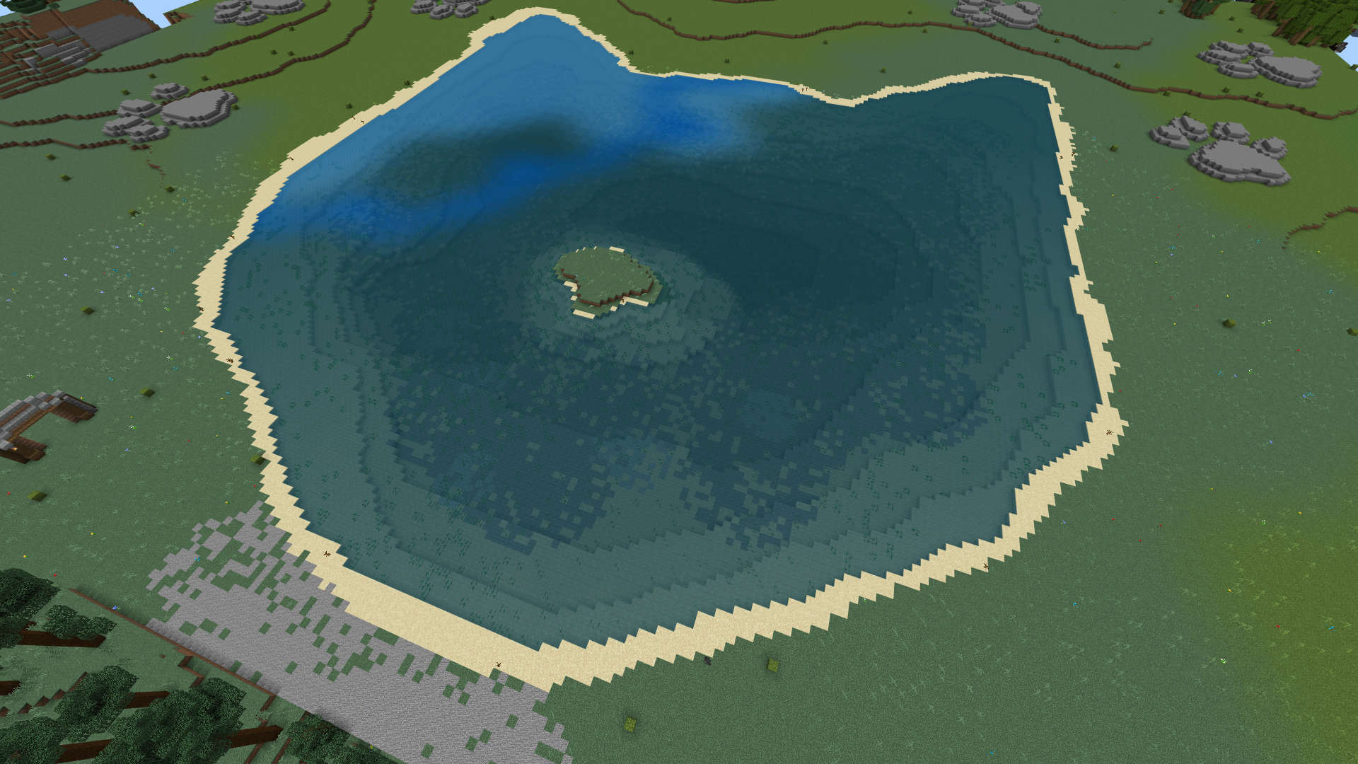 上空から見ると猫の形をしている「ネ湖」。釣りをするとレアアイテムがゲットできるかも