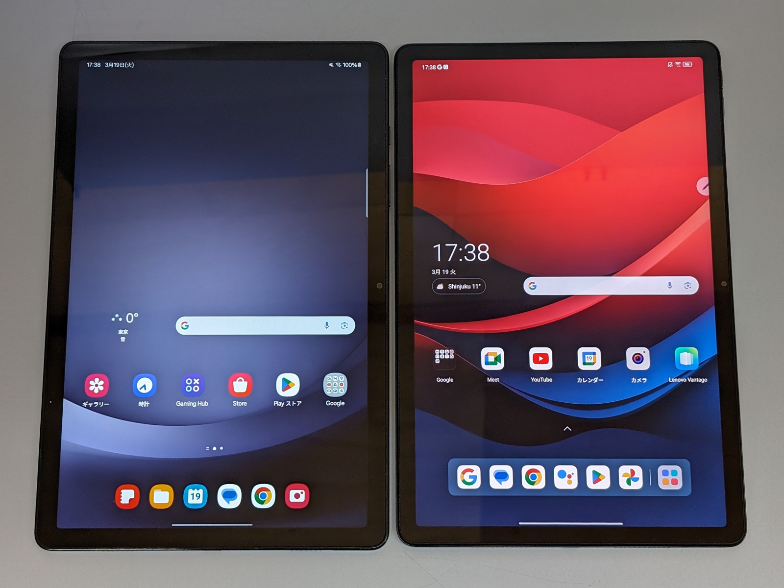 左がサムスン「Galaxy Tab A9+」、右がレノボ「Lenovo Tab M11」。どちらもAndroid 13を採用したタブレットだ