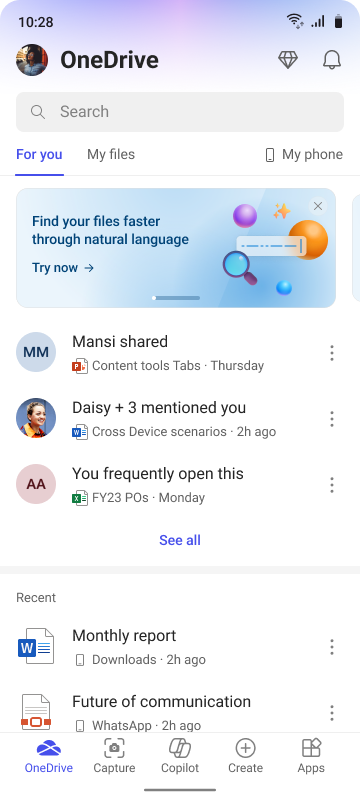 「OneDrive」へアクセスできる［OneDrive］タブ