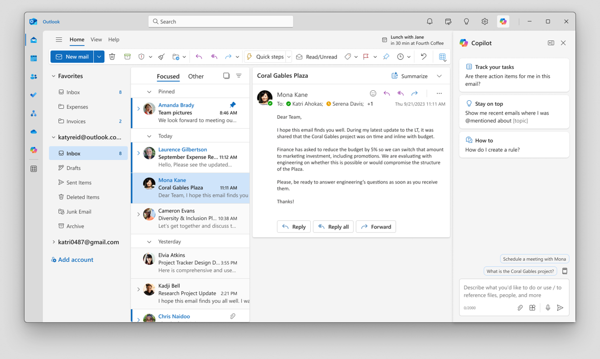 OutlookでCopilotへ直接アクセス