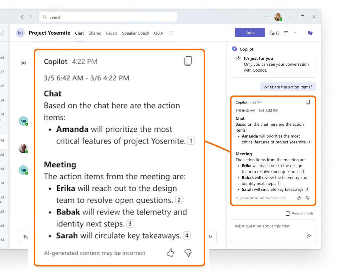 会議中のチャットからも情報を得てAIが返答するように