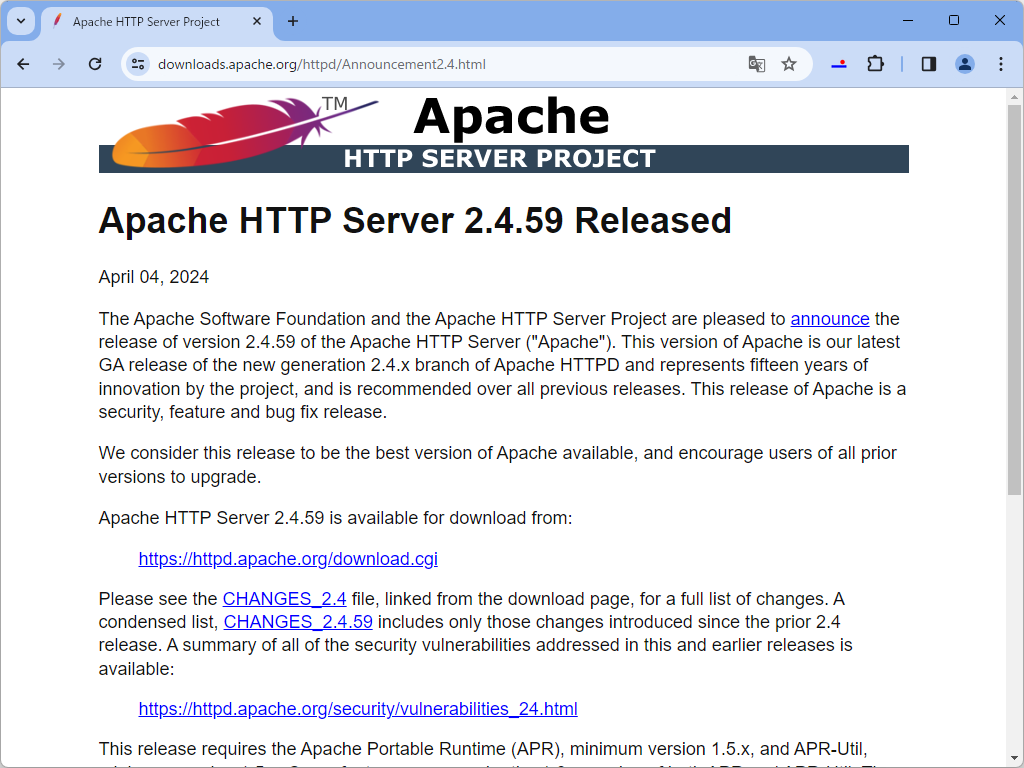 The Apache Software Foundationのリリースページ
