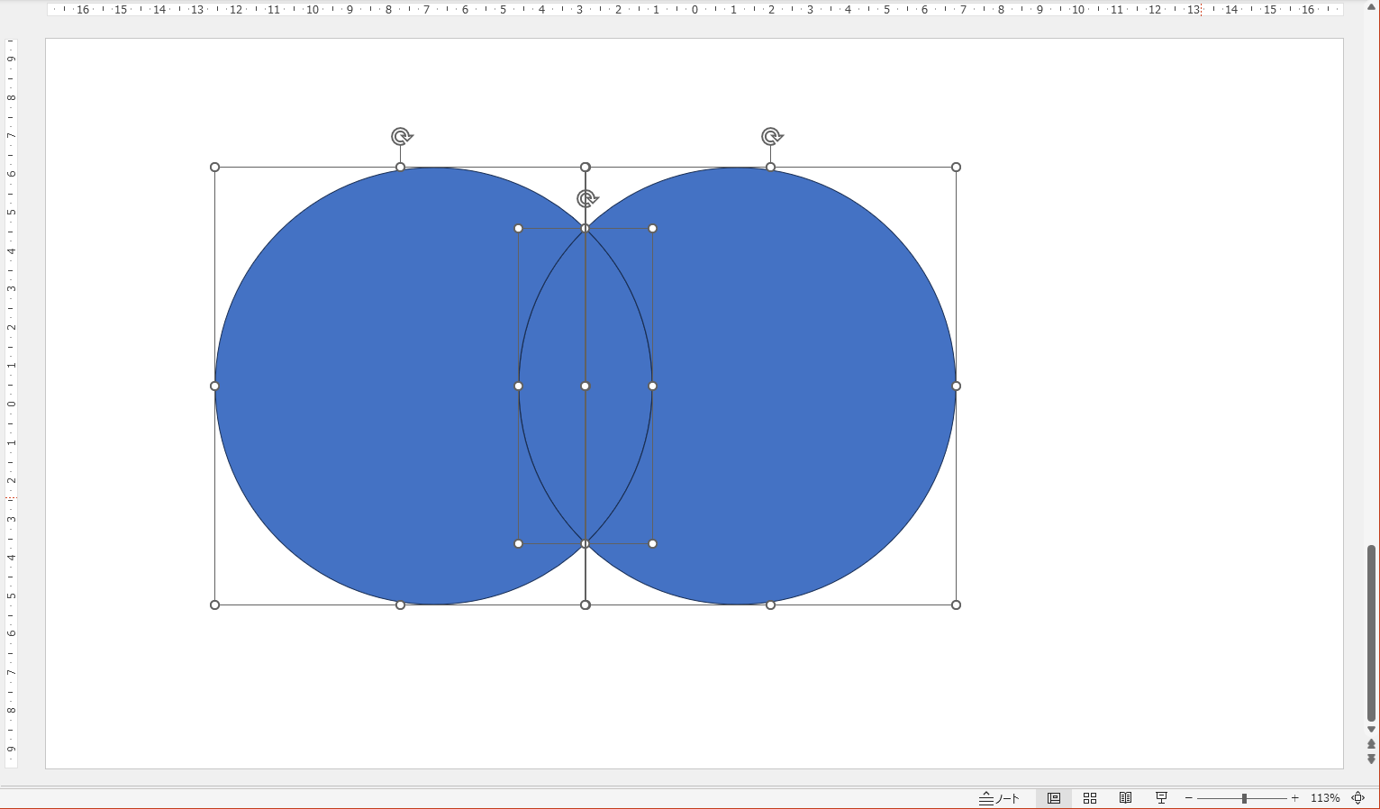 図形が分割されてハンドルが表示される