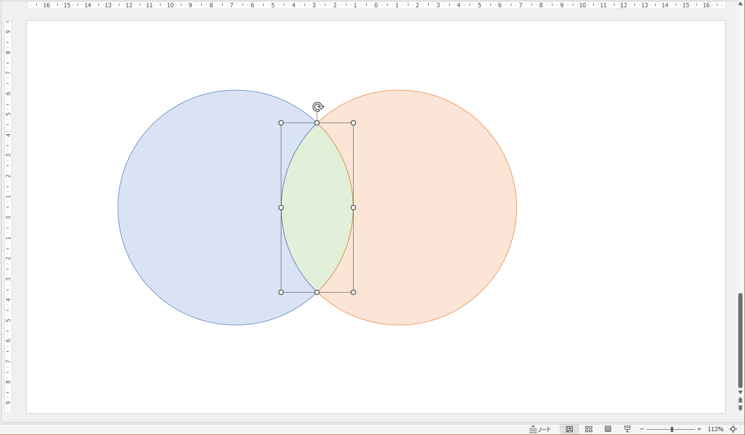 「AだがBではない」「AかつB」「BだがAではない」の各集合を色分けできる
