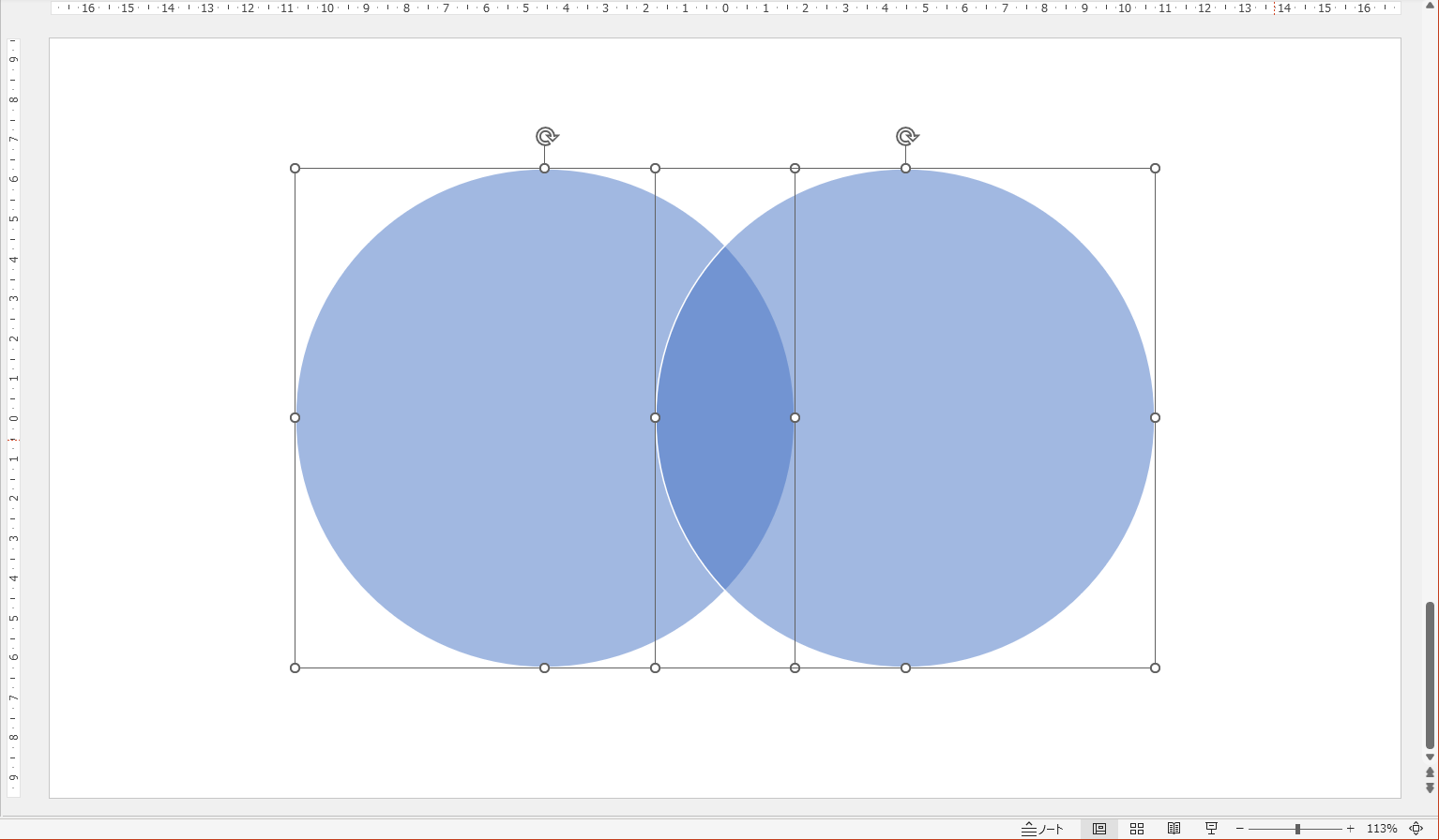 図形のグループ化が解除されて、それぞれの集合にハンドルが表示される。集合ごとに色を変更できる