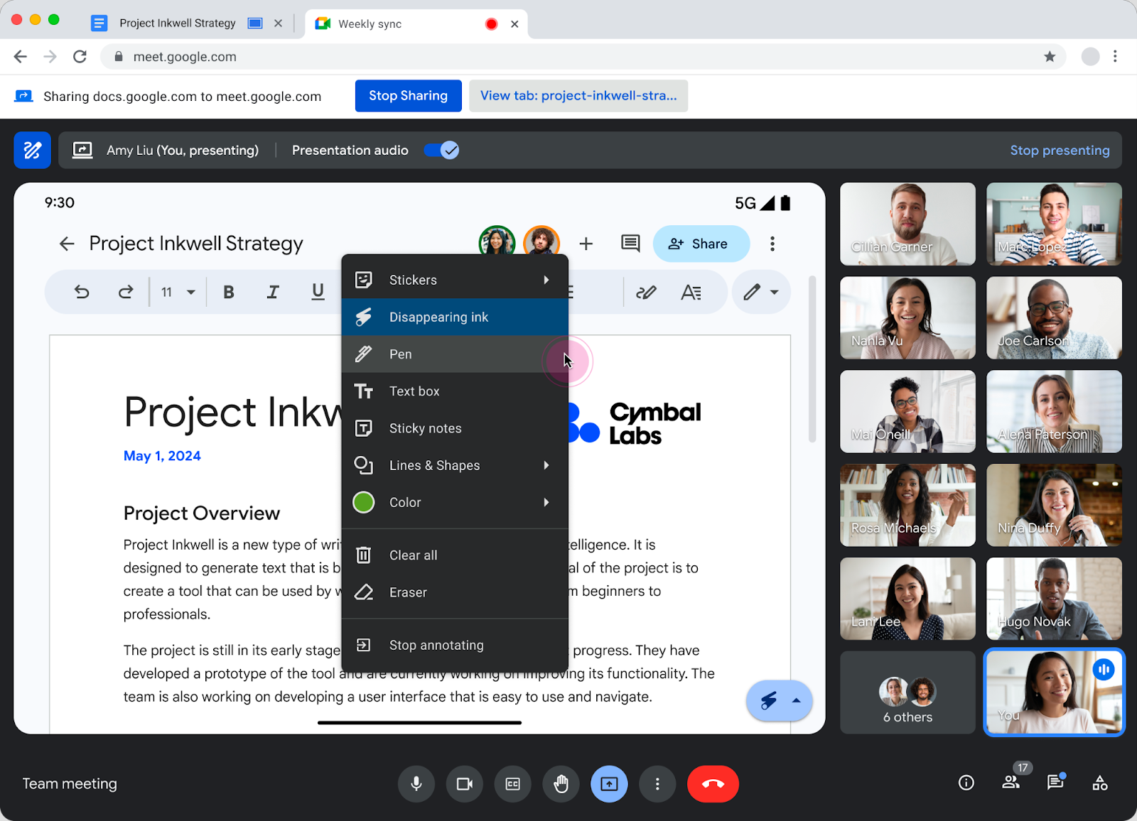 テキストや自由線、付箋、ステッカー、直線、図形、消えるインクが利用可能