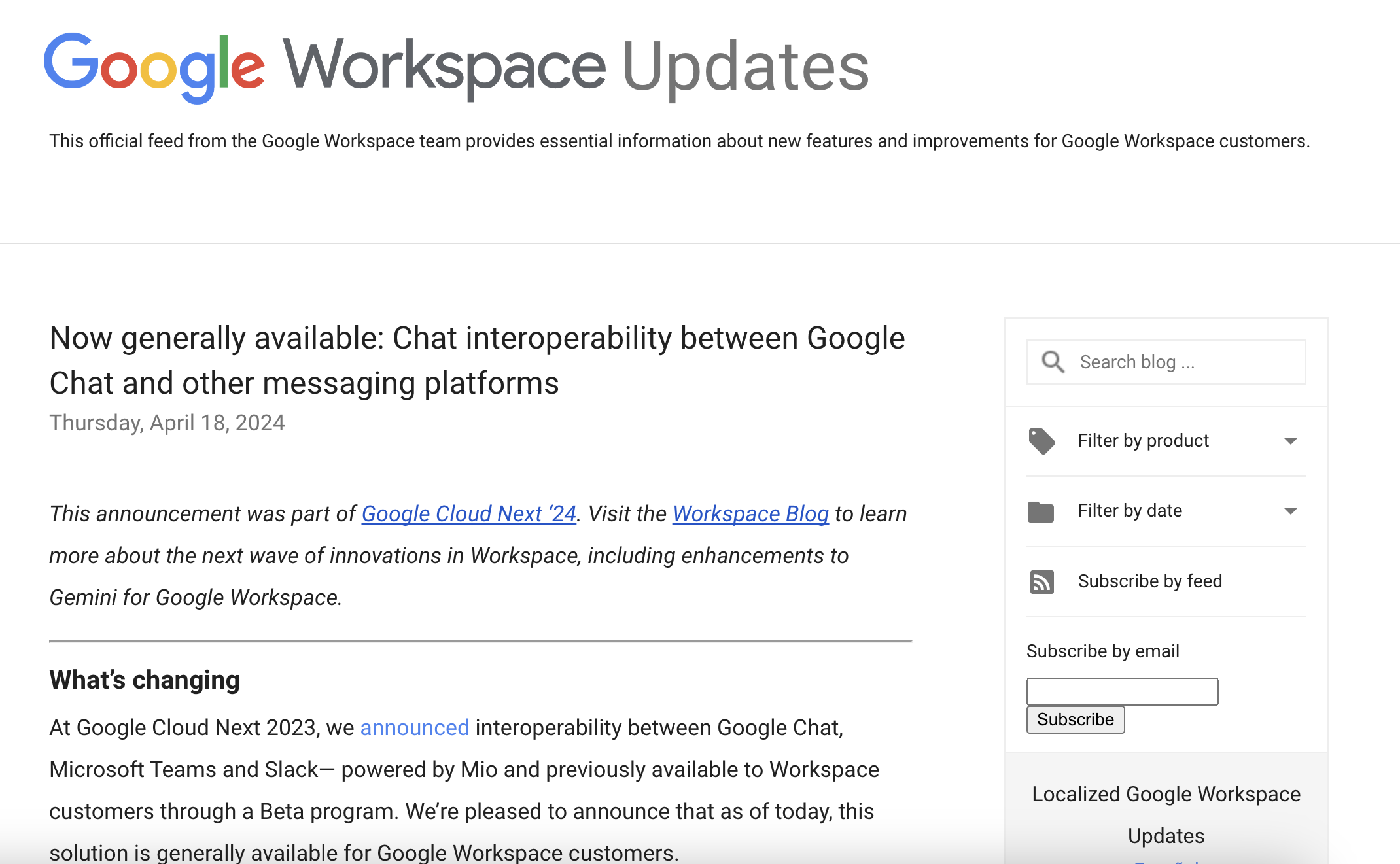 「Google Chat」が他プラットフォームと接続可能にする機能を一般提供