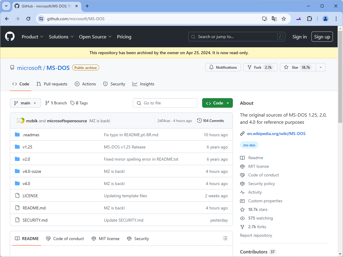「MS-DOS」v4.0のソースコードが「GitHub」で公開