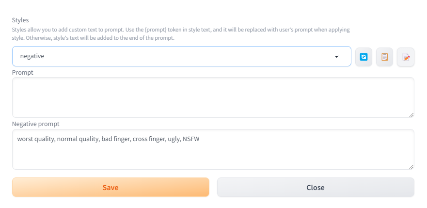 ［🖌️］（Edit Styles）ボタンでよく使うプロンプトを保存