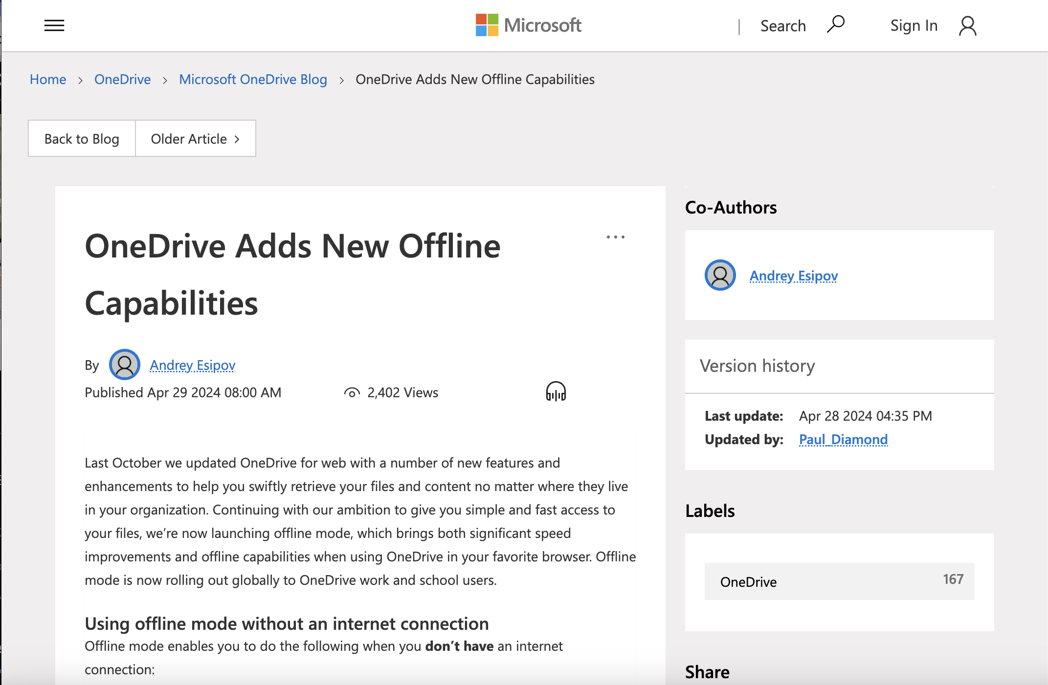 Web版「OneDrive」がオフライン接続でも利用可能に