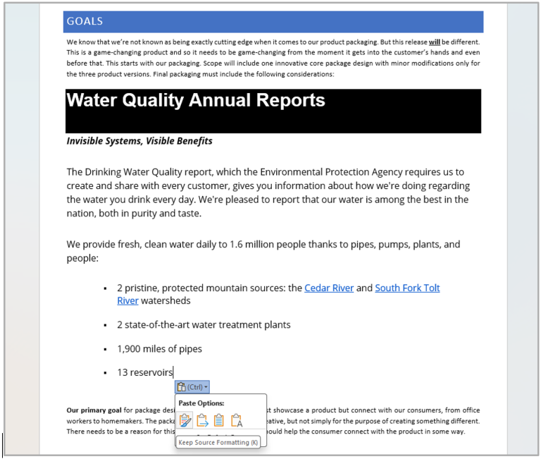 ［元の書式を保持］オプションで貼り付け。多くの場合、ドキュメントの体裁が大きく崩れてしまう