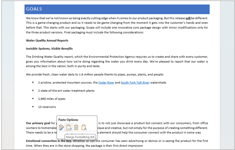 ［書式を結合」オプションで貼り付け