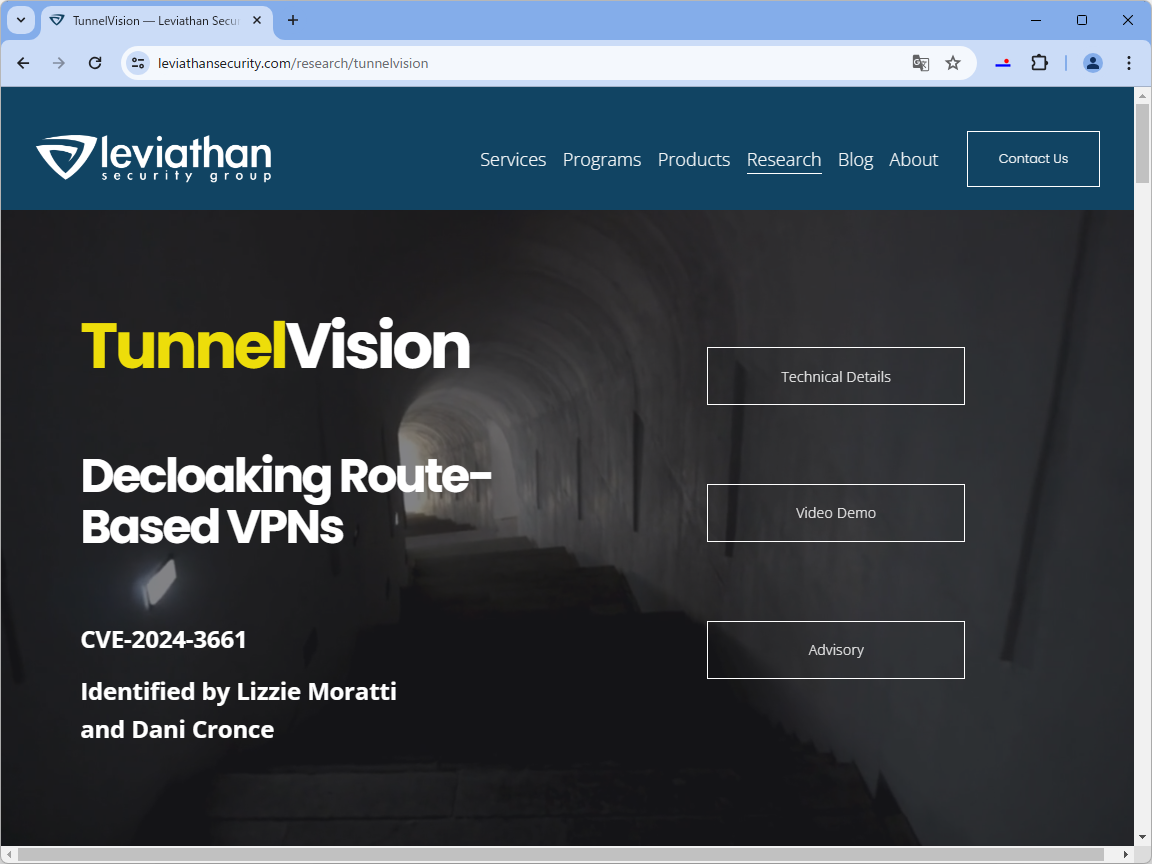 「TunnelVision」脆弱性のWebページ