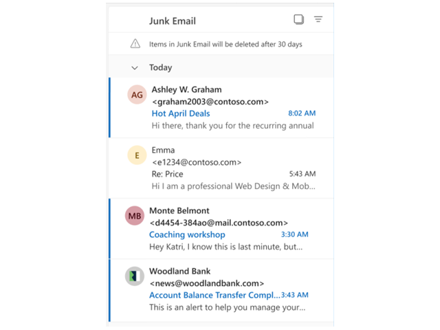 迷惑フォルダー内のメッセージに含まれるリンクへアクセスしようとした際、警告が発せられるように