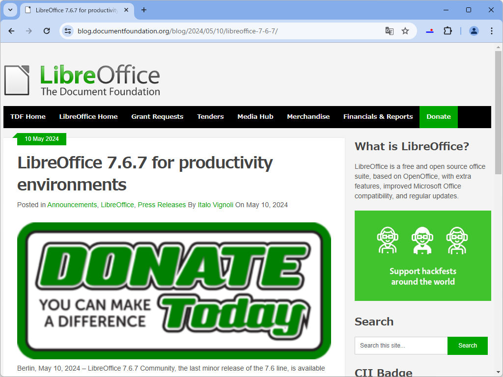 The Document Foundationのアナウンス