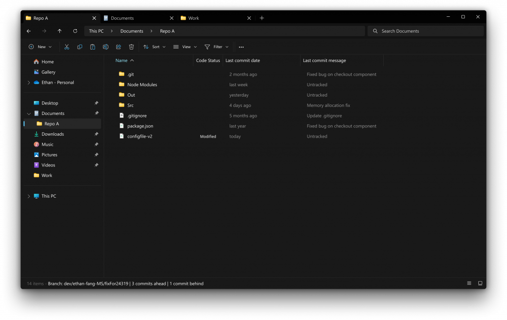 「エクスプローラー」に「Git」を統合