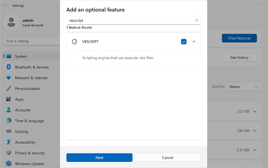 ユーザーが「FOD」を検索し、インストールする必要がある