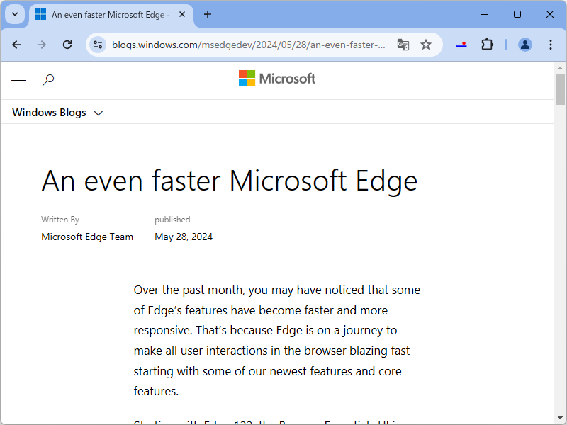 公式ブログ「Microsoft Edge Blog」