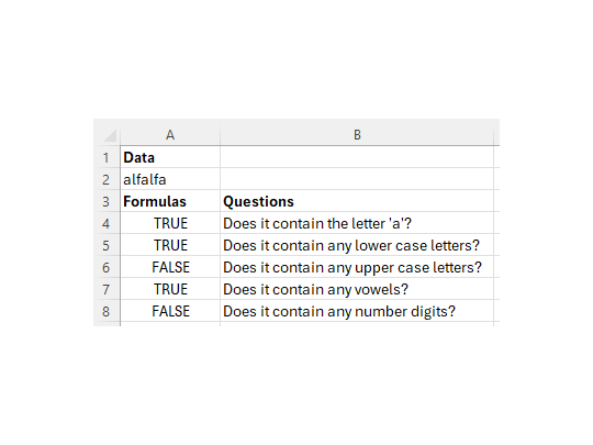 テキストに指定された文字が含まれるかどうかをテストする例